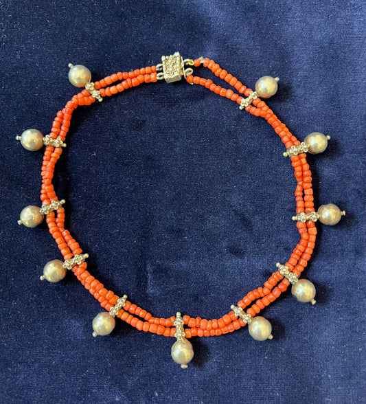 Antique Coral and Gold Beaded Necklace