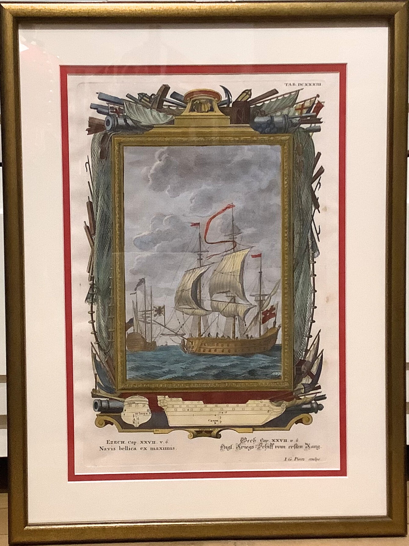 Antique Tall Ship Engraving