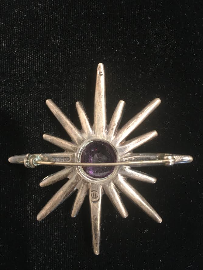 Silver Silver & Amethyst Brooch