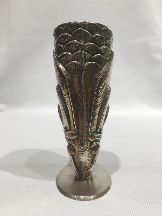 Antique Sterling Silver Fish Head Stirrup-Cup with Glass Eyes