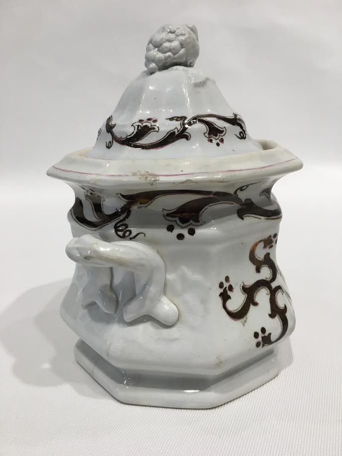 Antique Copper Luster Ironstone Sugar Bowl