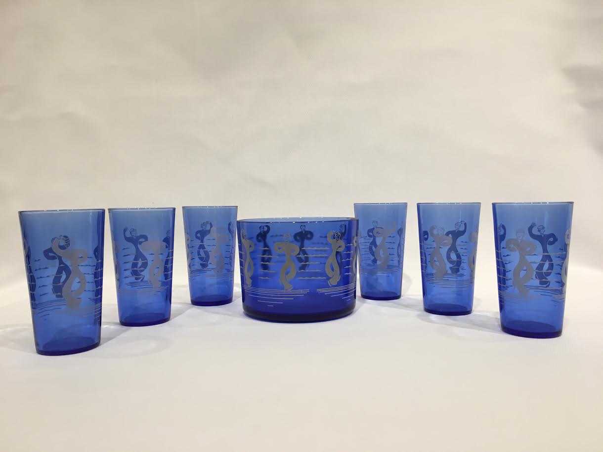 Antique drinking glasses & ice bucket