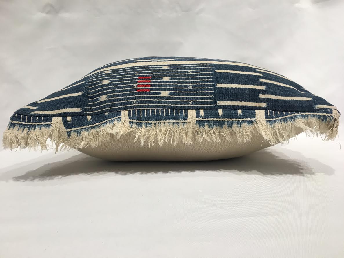 20" Pillow in Vintage Fringed Indigo Fabric