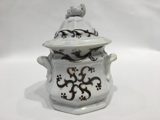 Antique Copper Luster Ironstone Sugar Bowl