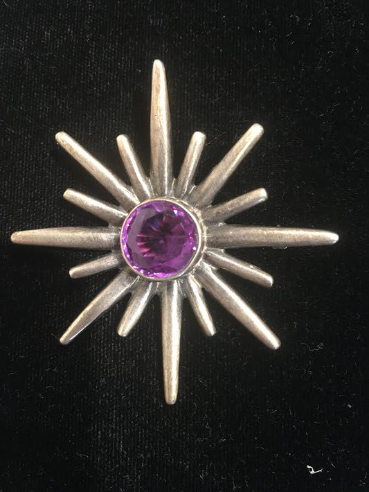 Silver Silver & Amethyst Brooch