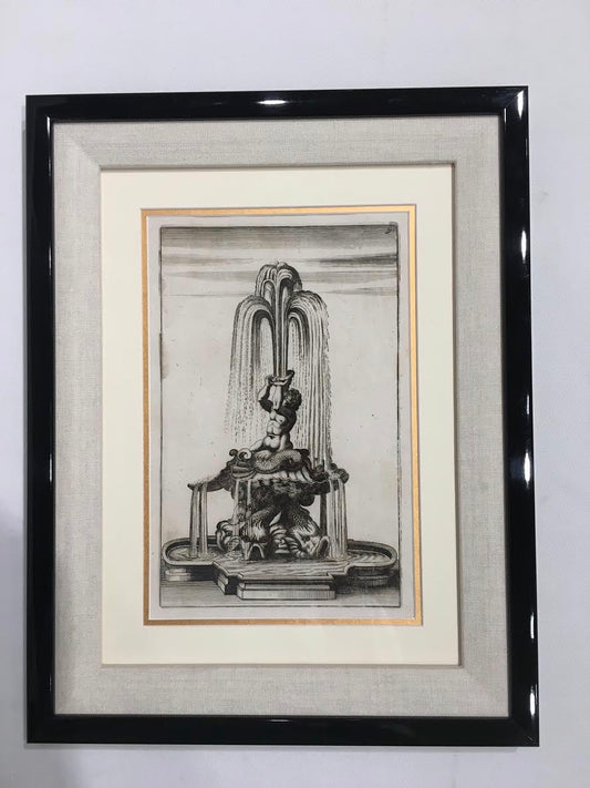 Copper Plate Engraving of Boschler Fountain, German, circa 1690