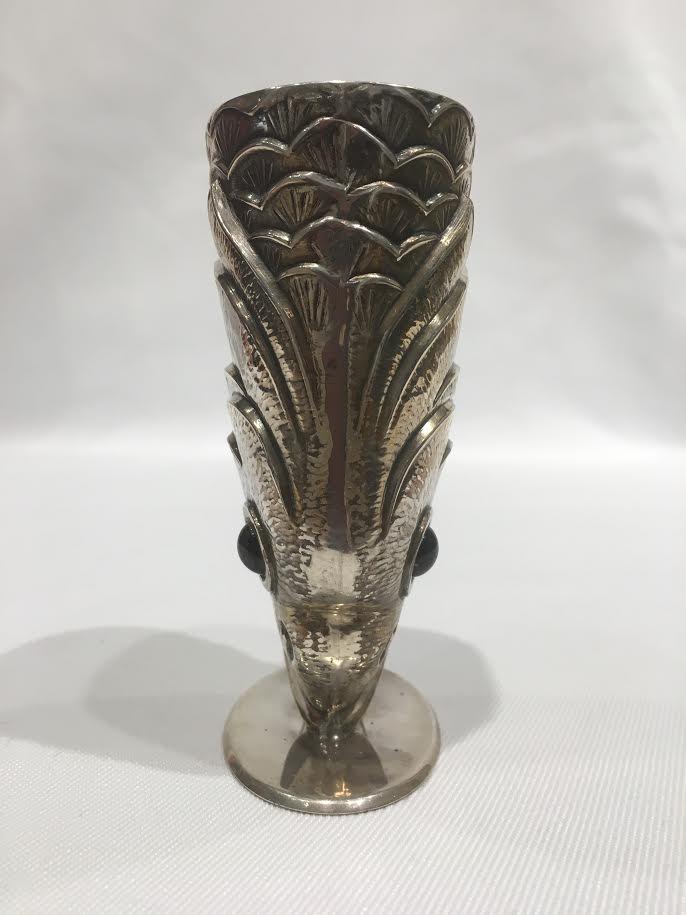 Antique Sterling Silver Fish Head Stirrup-Cup with Glass Eyes