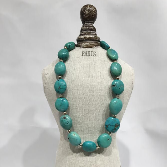 Turquoise Bead & Silver Necklace