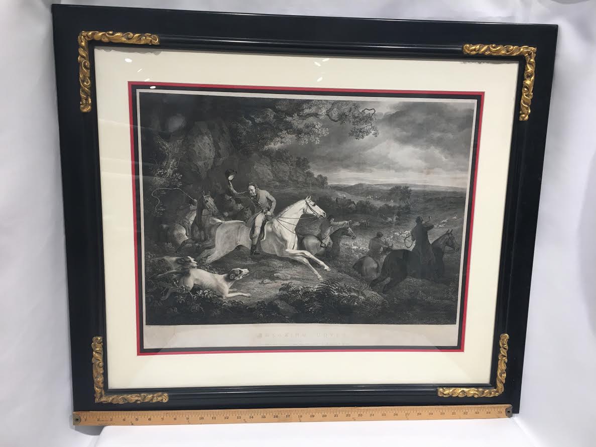Framed English Sporting Engraving: "Breaking Cover"