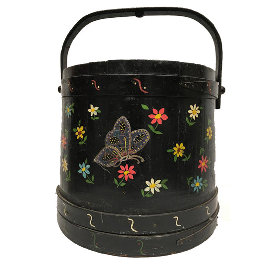 Painted Folk Art Wooden Bucket