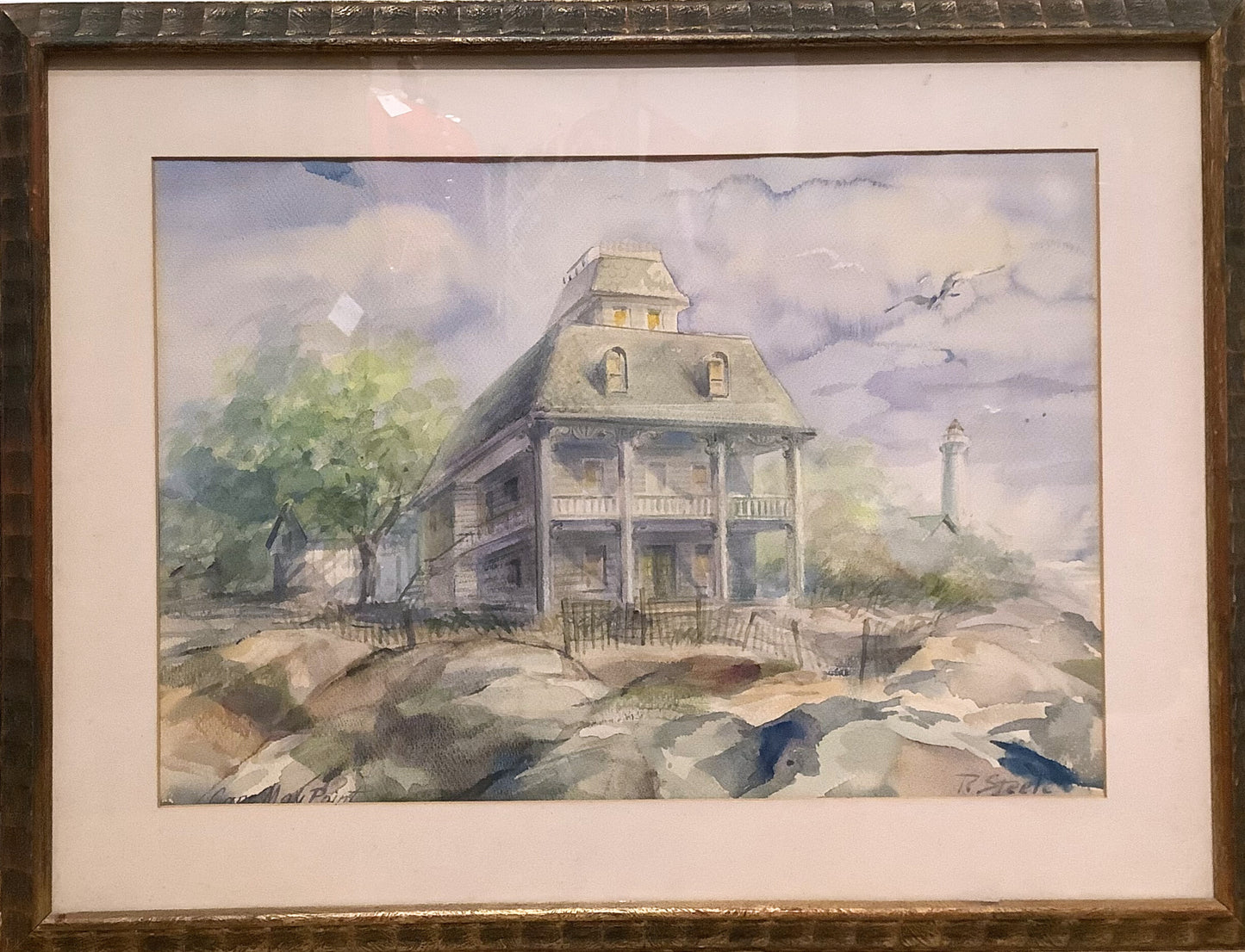 Framed Seaside Watercolor Painting