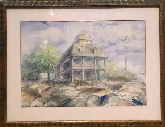 Framed Seaside Watercolor Painting