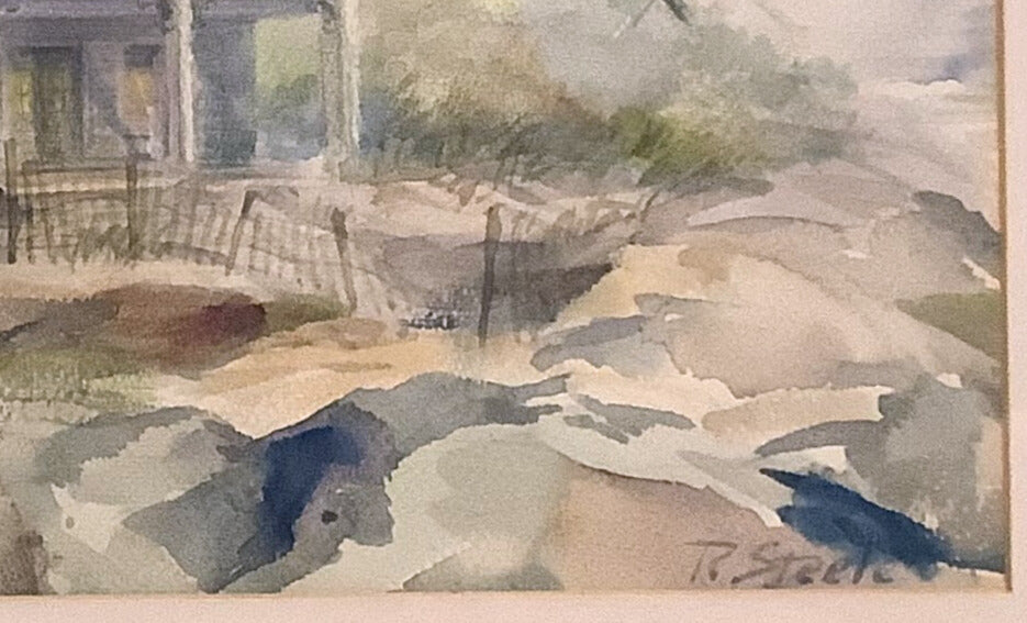 Framed Seaside Watercolor Painting