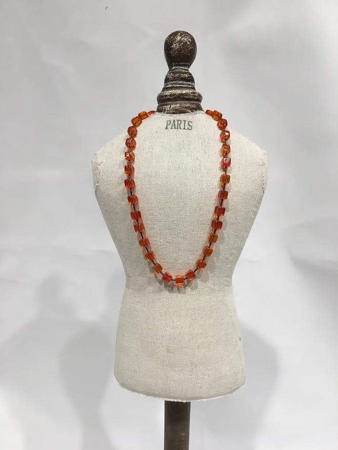 Vintage Orange Glass Bead Necklace