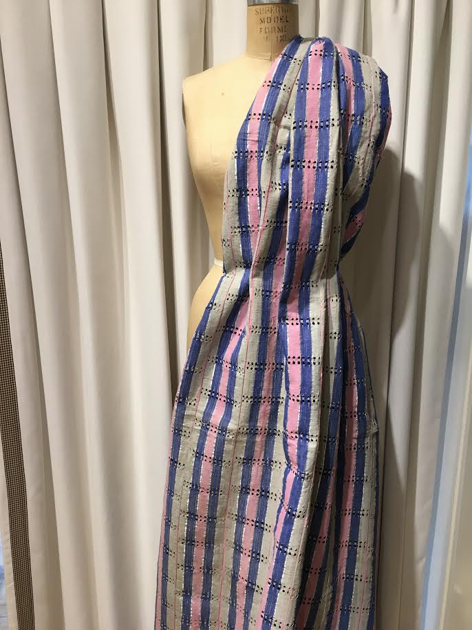 Vintage Aso Oke Cloth, Pink/Blue/Grey