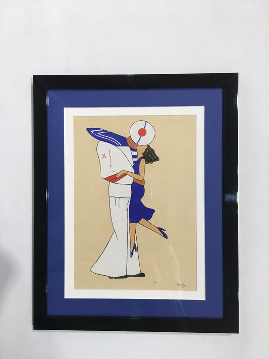 "Amorous Sailor", Vintage Pochoir Print  Signed by the Artist, Emery Kelen