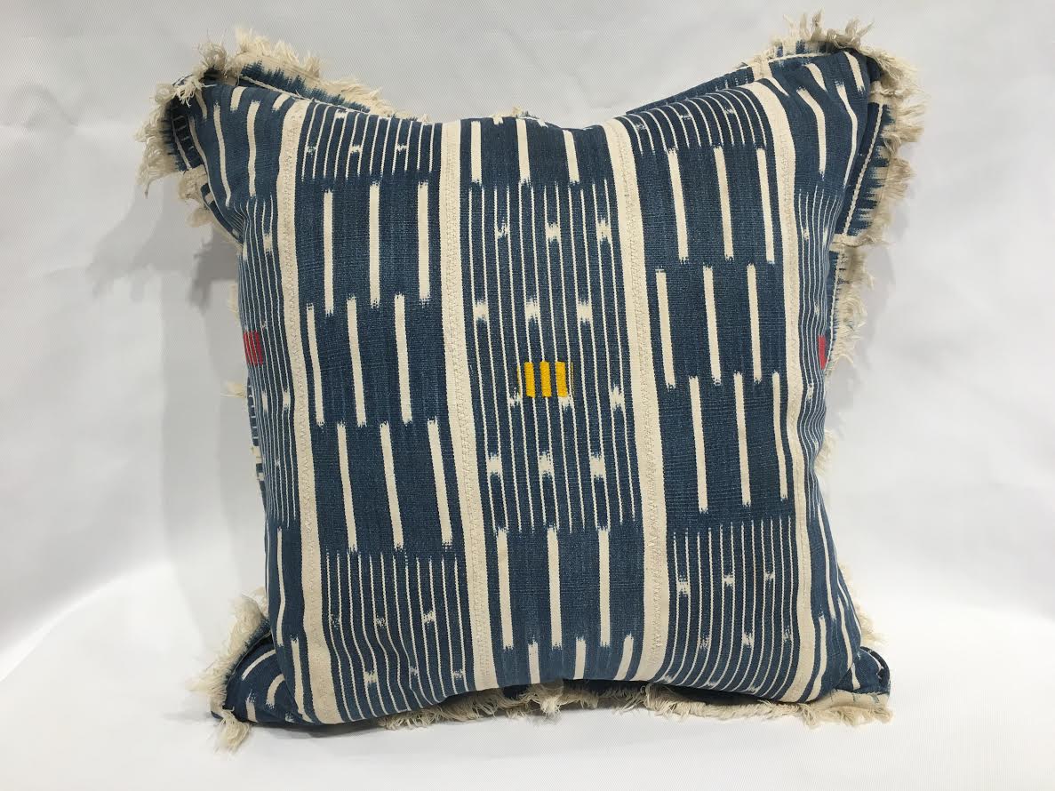 20" Pillow in Vintage Fringed Indigo Fabric