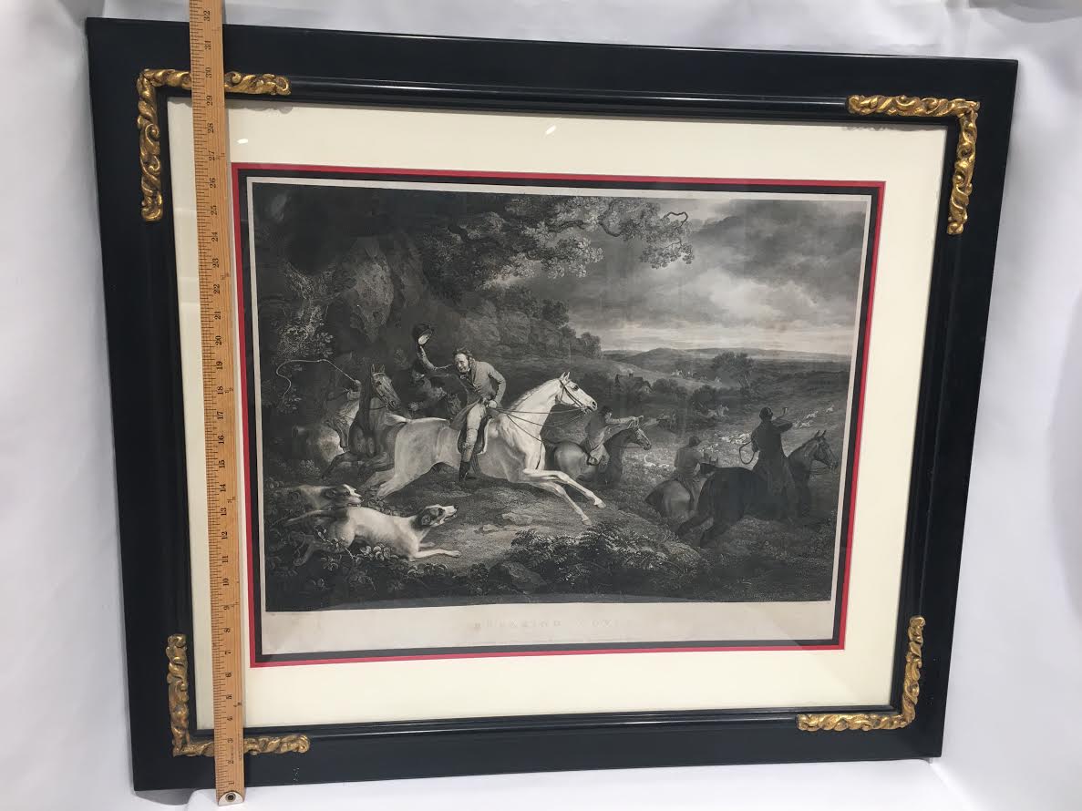 Framed English Sporting Engraving: "Breaking Cover"